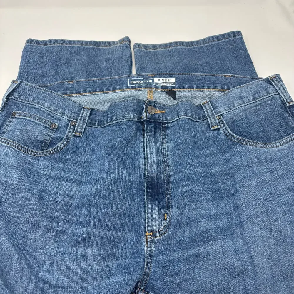 Carhartt Mens 40x30 Relaxed Fit 5 Pocket Design Medium Wash Blue Jeans